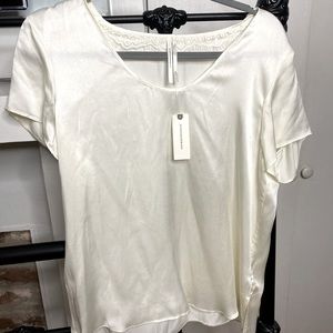 Anthropologie off white silk, short sleeve shirt